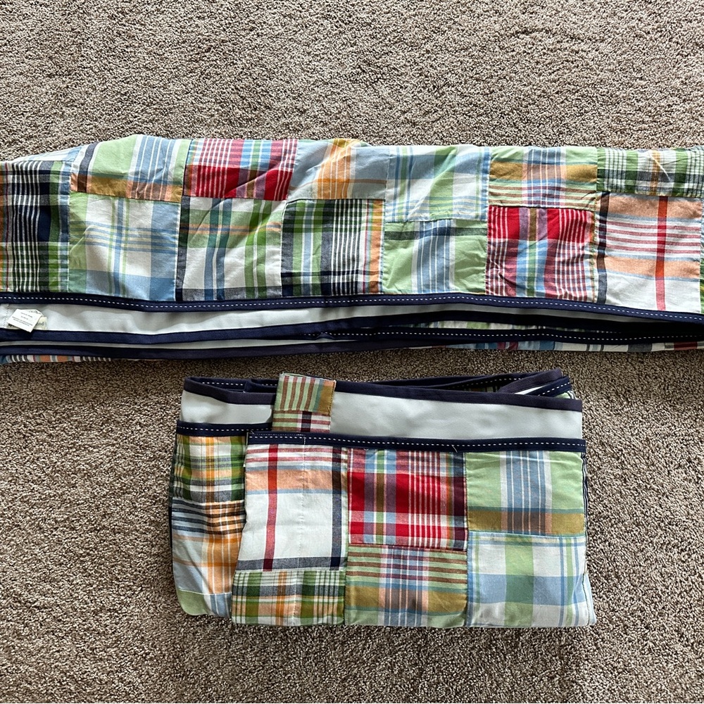 2 Pottery Barn Kids Madras Plaid Drape Panels 44 x 84 Blackout Curtains
